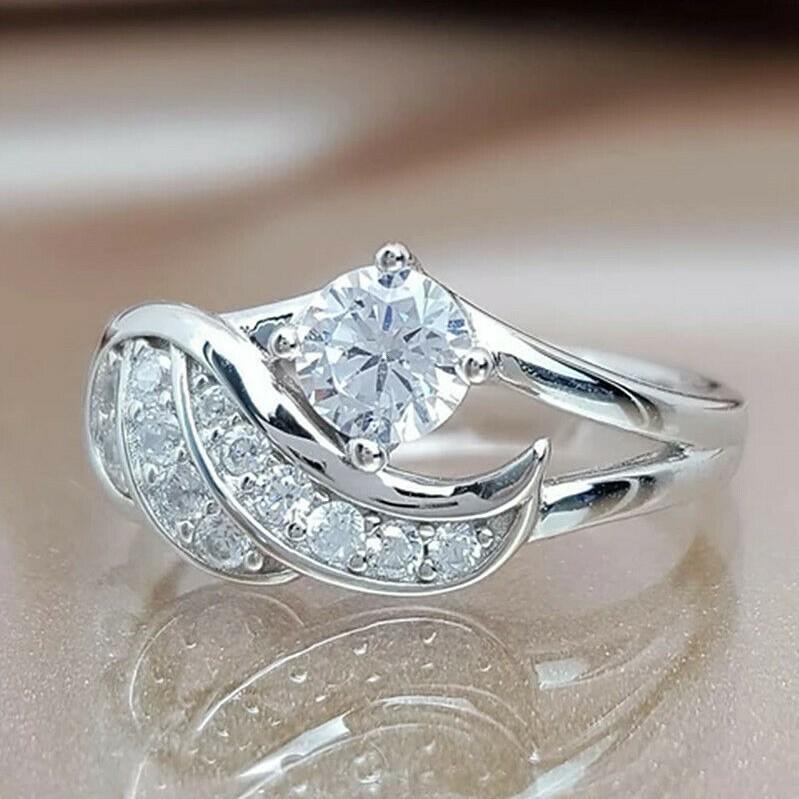 

New fashion angel wings micro-inlaid synthetic zircon ring European and American ins Internet celebrity jewelry women s jewelry 5 серебряный