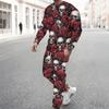 Men Black Base Pink Rose Skull Full Print Long Sleeve Sweatshirt And Drawstring Jogger Pants Two Piece Suit