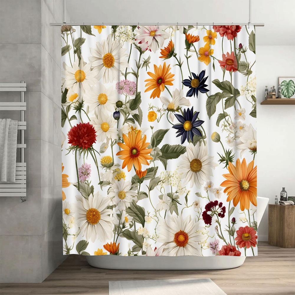 Floral Printed Shower Curtain Decorate Your Bathroom with Fresh Flowers In White Multicolor Floral Design