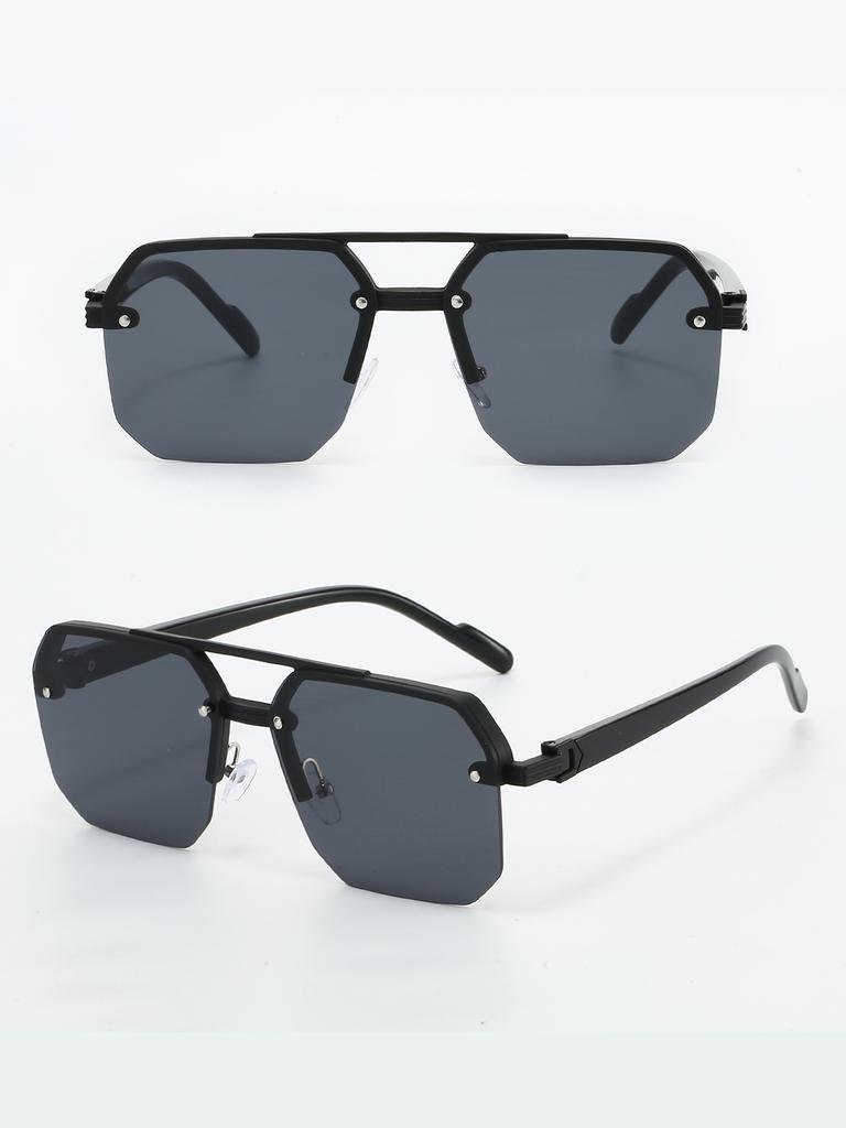 1Pc Men's Metal Sunglasses Square Half Frame Fashion Personality Retro Fashion Outdoor Sports Glasses