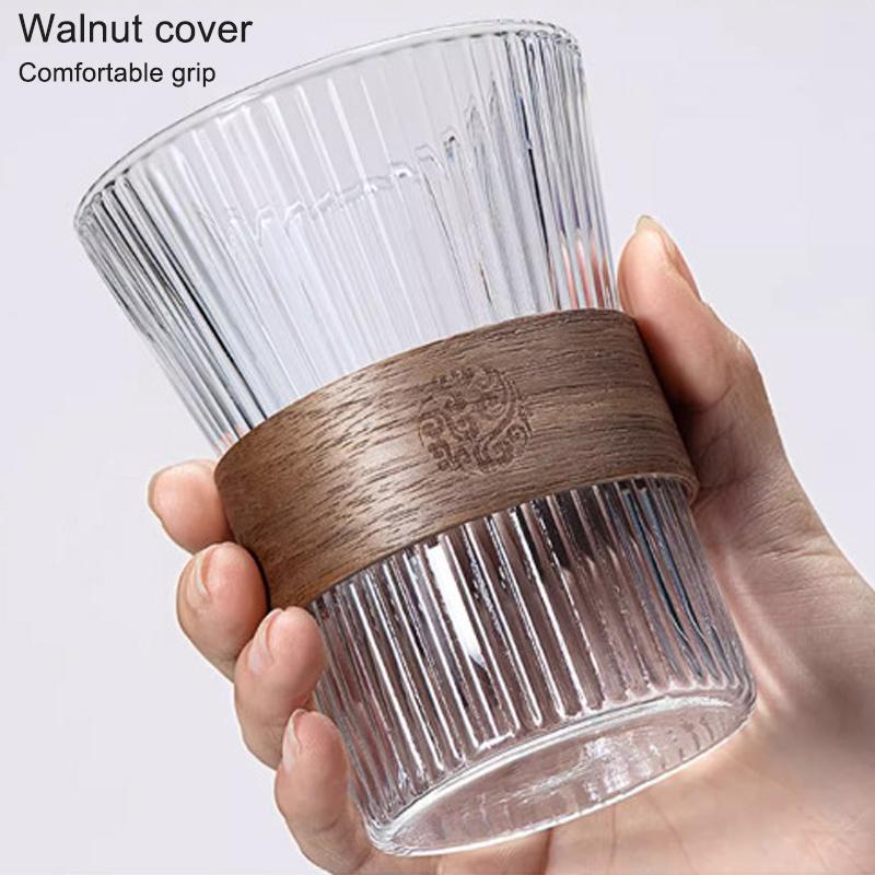 Japanese Vertical Pattern Milk Glass Tea Cup Transparent Wine Glass Anti-Scalding Insulation Brewing Fair Cup Coffee Drinkware