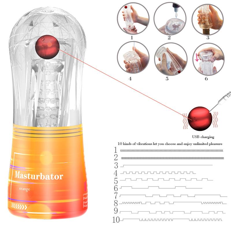 Silicone Aircraft Cup Penis Masturbation Cup for Men Vibration Blowjob Sucking Machine Transparent Soft Pussy Adult Sex Toy