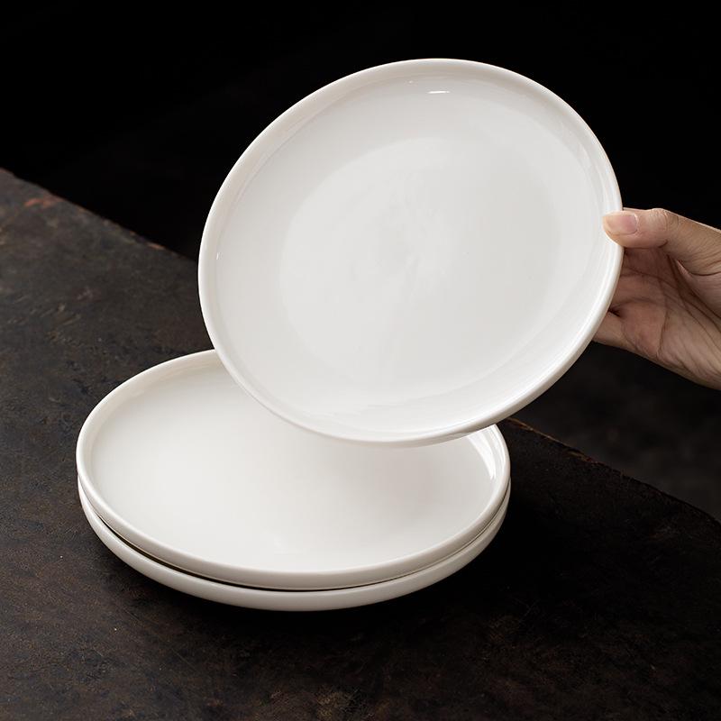 Off-White 8" Låg Tallrik med Kant - Dehua Porslin för Biff, Västerländsk Matlagning eller Wok.