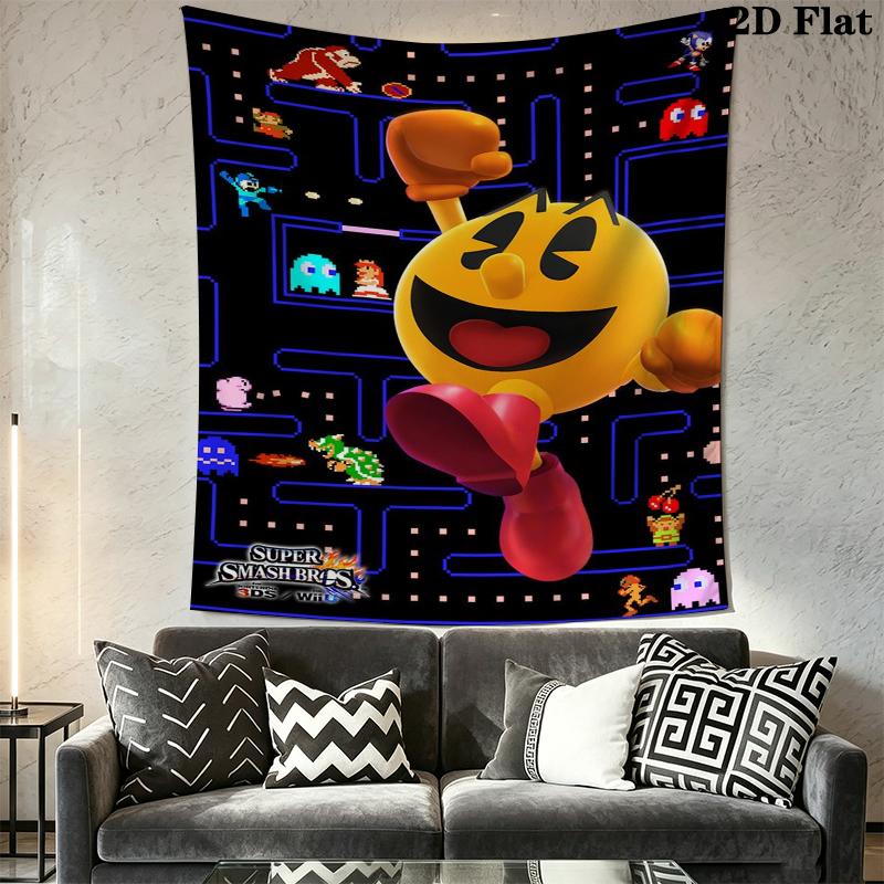 Pac Man Wall Tapestry Aesthetic Wall Hanging Printed Fabric Blanket Decorative Tapestries for Bedroom Living Room Home Decor