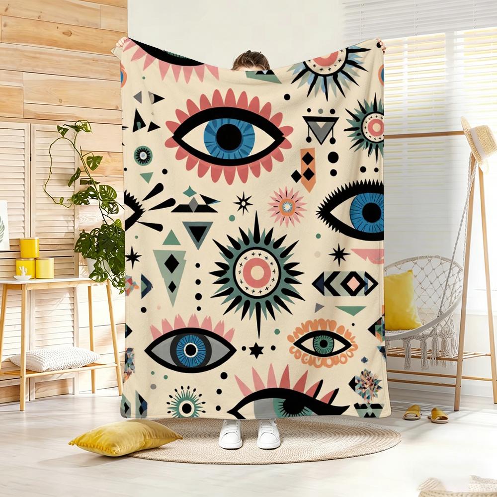 Gothic Evil Eye Throw Lightweight 240g Flannel Blanket Soft Skin-friendly for Summer Cooling 75x90cm