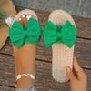 Women's Beige Bowknot Flat Slides - Stylish Open-Toe Non-Slip Summer Beach Sandals, Comfortable EVA Sole for Casual Attire