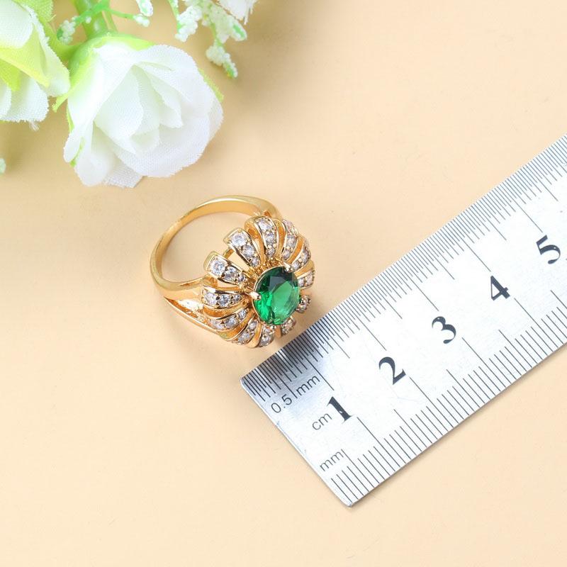 Africa Bridal Costume  Gold Plated Big Jewelry Sets For Women Green Zircon Dangle Earrings/Necklace/Bracelet And Ring Sets