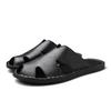 Men Slippers Handmade Simple Flats Brown Leather Sandals Outdoor Summer Roman Sandals Closed Toe Beach Shoes Plus Size