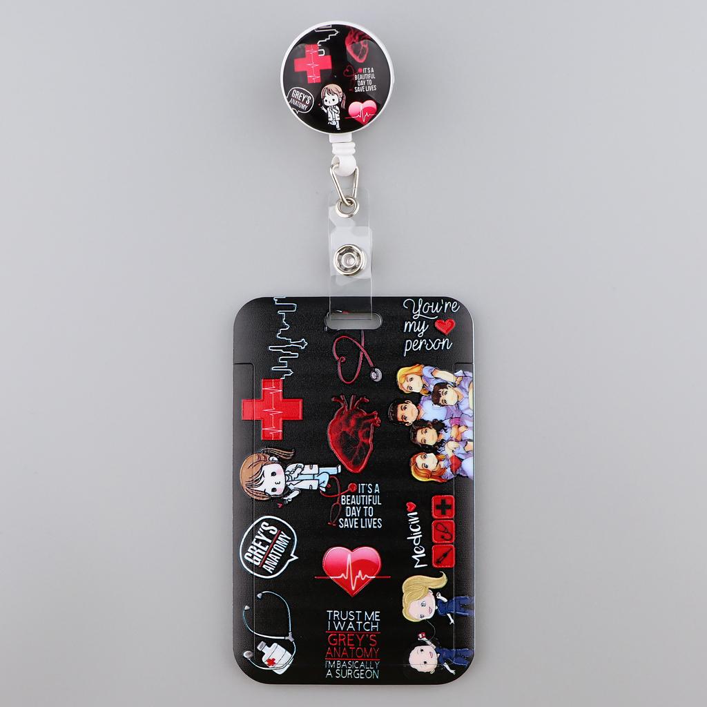 Grey's Anatomy Cartoon Retractable Badge Reel With Nurse ID Business Credit Card Work Card Pink Love Badge Holder Accessories
