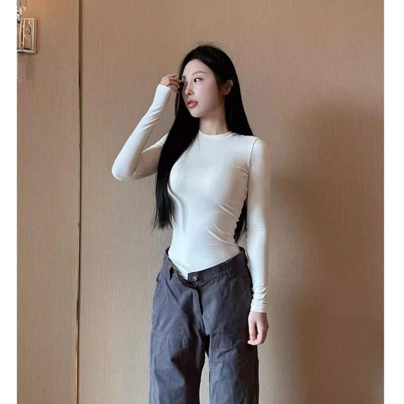 

Women s Dark Blue Slim Fit Long Sleeve T-Shirt - 2025 Autumn Waist-Cinching Base Layer Top 2XL (Weight 125-140 lbs) білий