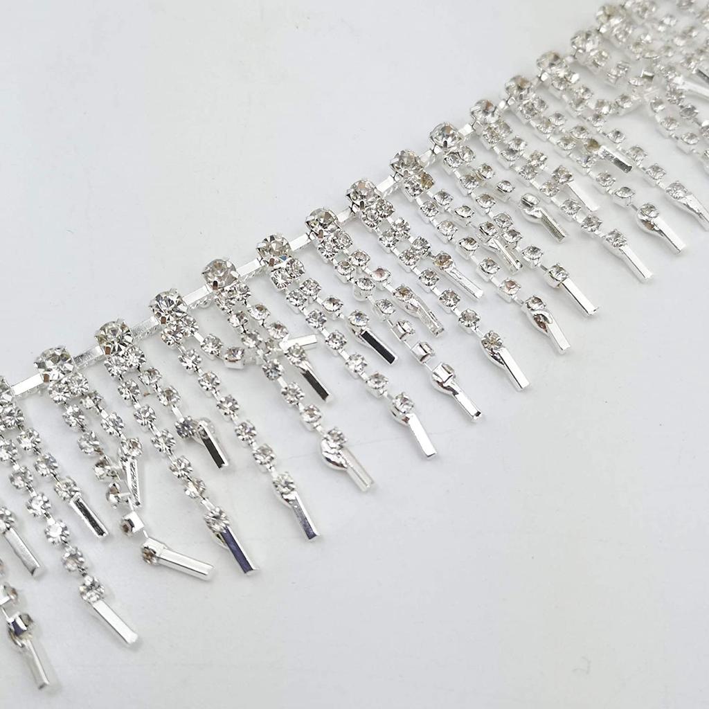 Beautiful Long Tassels Crystal Silver Diamond Chain Wedding Dress Necklace Garment Diy Decoration Sewing Costume Applique Trims