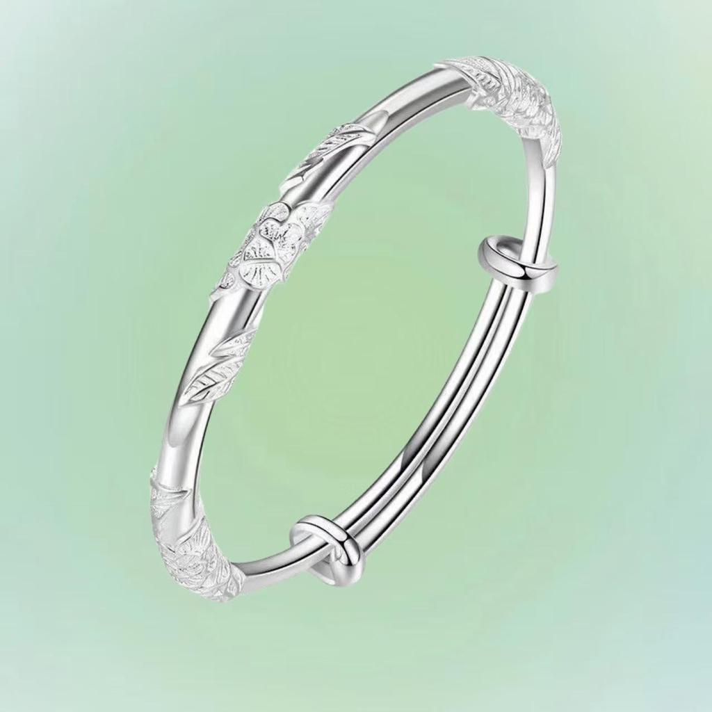Solid Alloy Floral Push-Pull Bangle