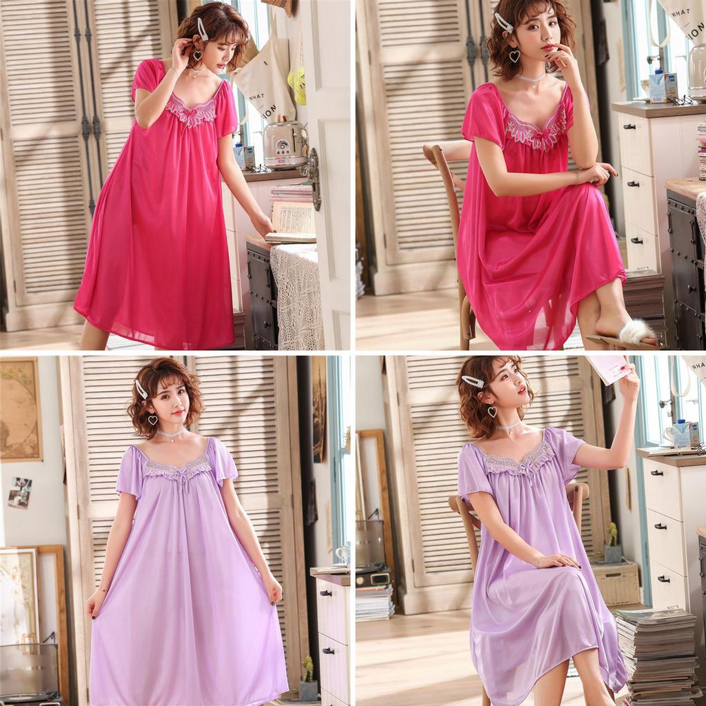 Dámské oversized noční košile s krátkým rukávem krajkové patchworkové noční košile s krátkým rukávem spací pyžam