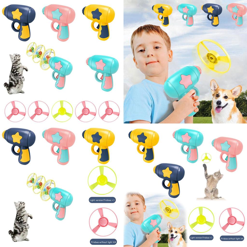 Interactive Pet Toy Gun Light-up Flying Disc For Cats And Dogs Plastic Pink/blue/yellow