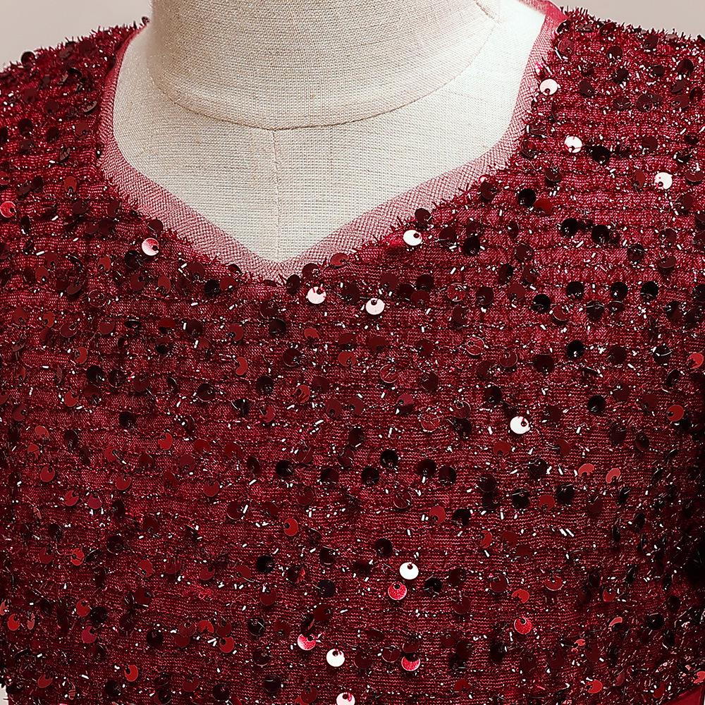 New Girls' Princess Dress with Fine Sequins, Puff Sleeves, and Spliced Satin Tutu Skirt