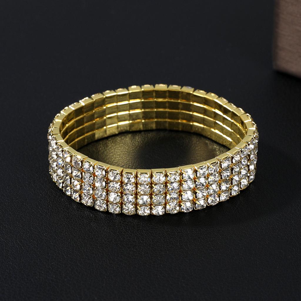 Fashion Jewelry Super Flash Multi-Row Diamond Bracelet Full Diamond Elastic Bracelet Bridal Rhinestone Bracelet