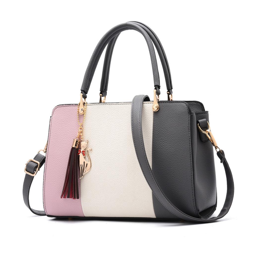 Stylish Cross-border Trend Color Block Handbag With Big Space For Women серый