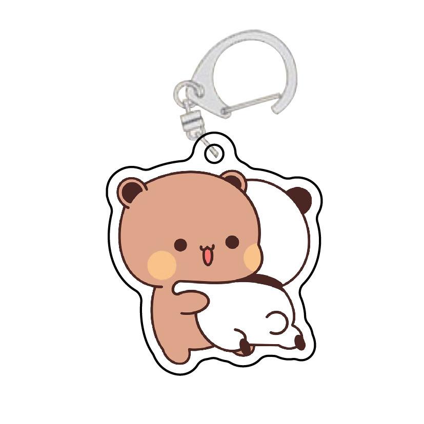 Cute  La bubuDudu Keychain Figure Couple Baby Grey Bear White Panda Key Chain Car Ring Jewelry Gifts Bag Pendant Accessories