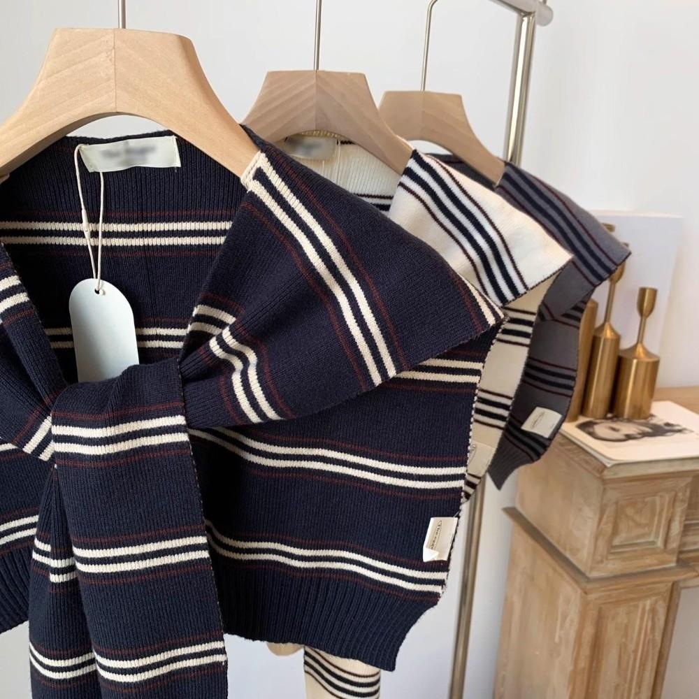Classic Stripe Scarf Cloak Fake Collar Wraps Fashion Men Knitted Shawl  Clothes Decoration