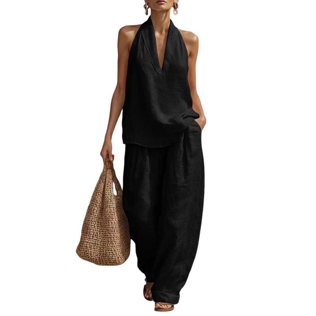 Women's Fashion Sleeveless Loose-Fitting Off-the-Shoulder Casual Two-Piece Set