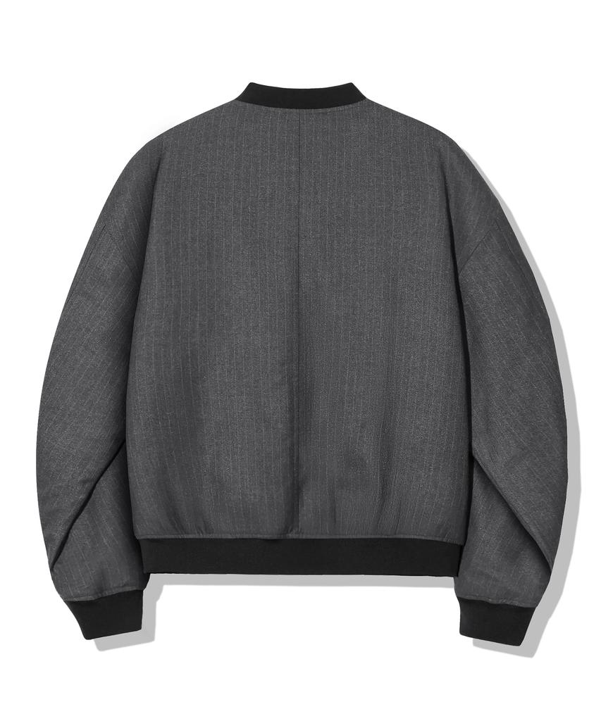 Trillion Pin Stripe Officer Crop Bomber Jacket_Gray