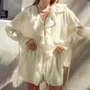European And American Style Ruffle Hem Casual Set Spring Summer Women's Tie Cardigan Top And Shorts Design