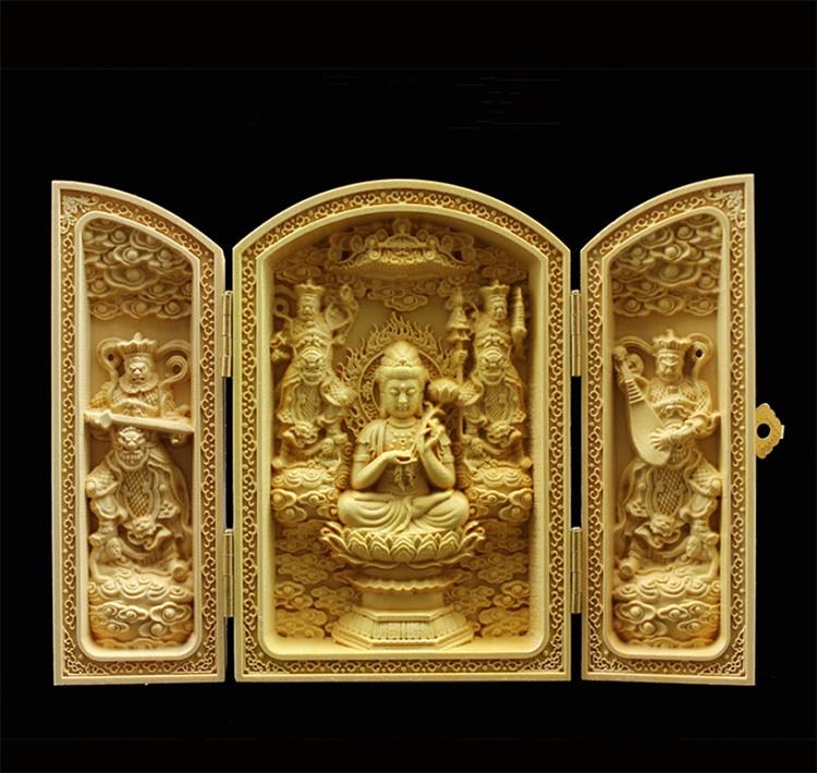 Wood Carving Guanyin, God of Wealth  Sculptures and Figurines High-quality Portable Home Room Office Wealth Luck Feng Shui Decor