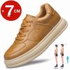 Men's Casual Leather Chunky Elevator Sneakers 7cm Height Increasing Shoes Breathable Comfortable Thick Soled Lift Sports
