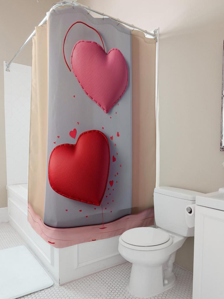 3D Srdce Sprchový závěs | Romantická a Moderní Koupelnová Dekorace