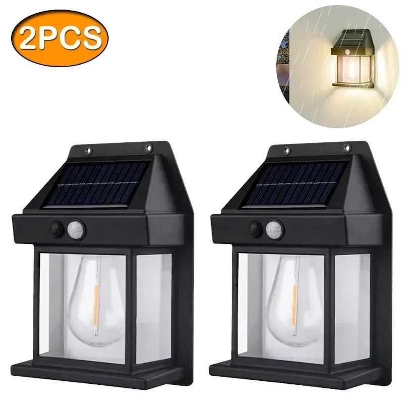 LED Solar Tungsten Filament Lamp Human Body Induction 3 Mode Outdoor Garden Lamp Hanging Wall Lamp Atmosphere Lamp Waterproof