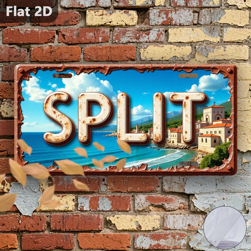 

D Flat pc Vintage Split Croatia Metal Wall Decoration Nostalgic Yugoslavian License Plate Sign Large Size xinch (x 15x30cm(5.9x7.8inch)