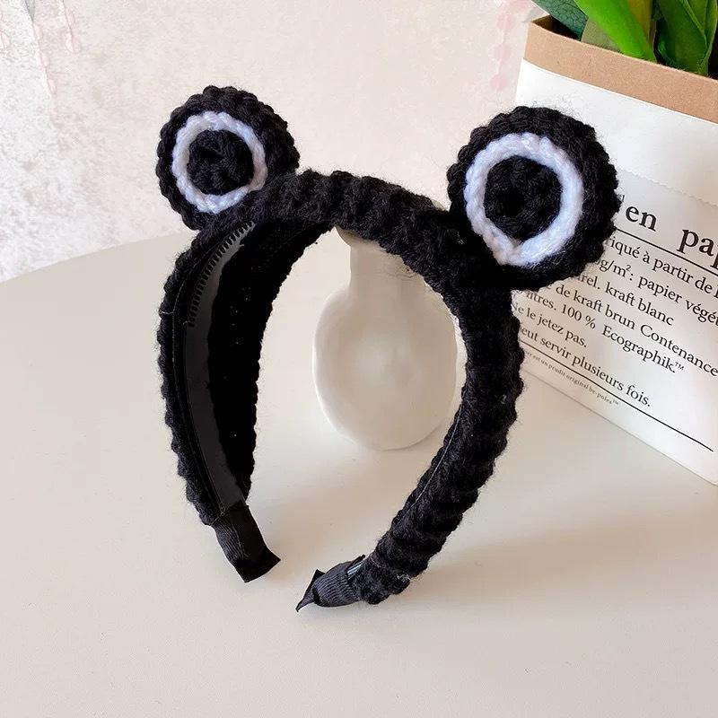 

Повязка на голову вязаная лягушка с большими глазами для умывания, макияжа, волос, милая мультяшная резинка, осенне-весенний головной убор, аксессуары для волос