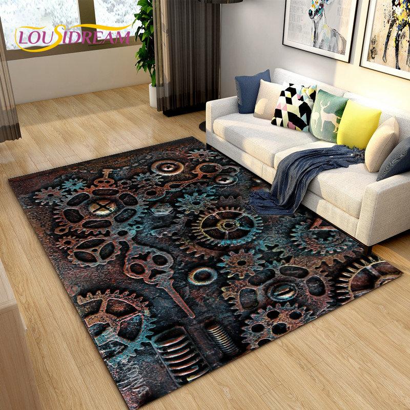 3D Steampunk Mechanical Cogs Gears Area Rug Large,Carpet Rug for Living Room Bedroom Sofa,Kitchen Doormat Non-slip Floor Mat