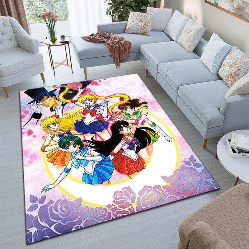 Cute Cartoon Theme Sailor Moon Tsukino Usagi Cartoon Rug Multifunctional Household Anti-slip Decorative Door Mat, Outdoor Floor Mat, and Carpet Y7