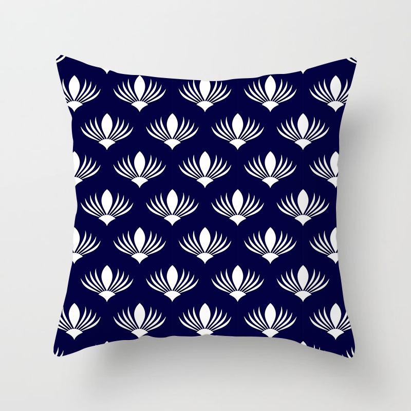 Peach Skin Pillowcase Blue and White Porcelain Geometric Print Abstract Sofa Cushion Cover Office Waist Pillow Cover