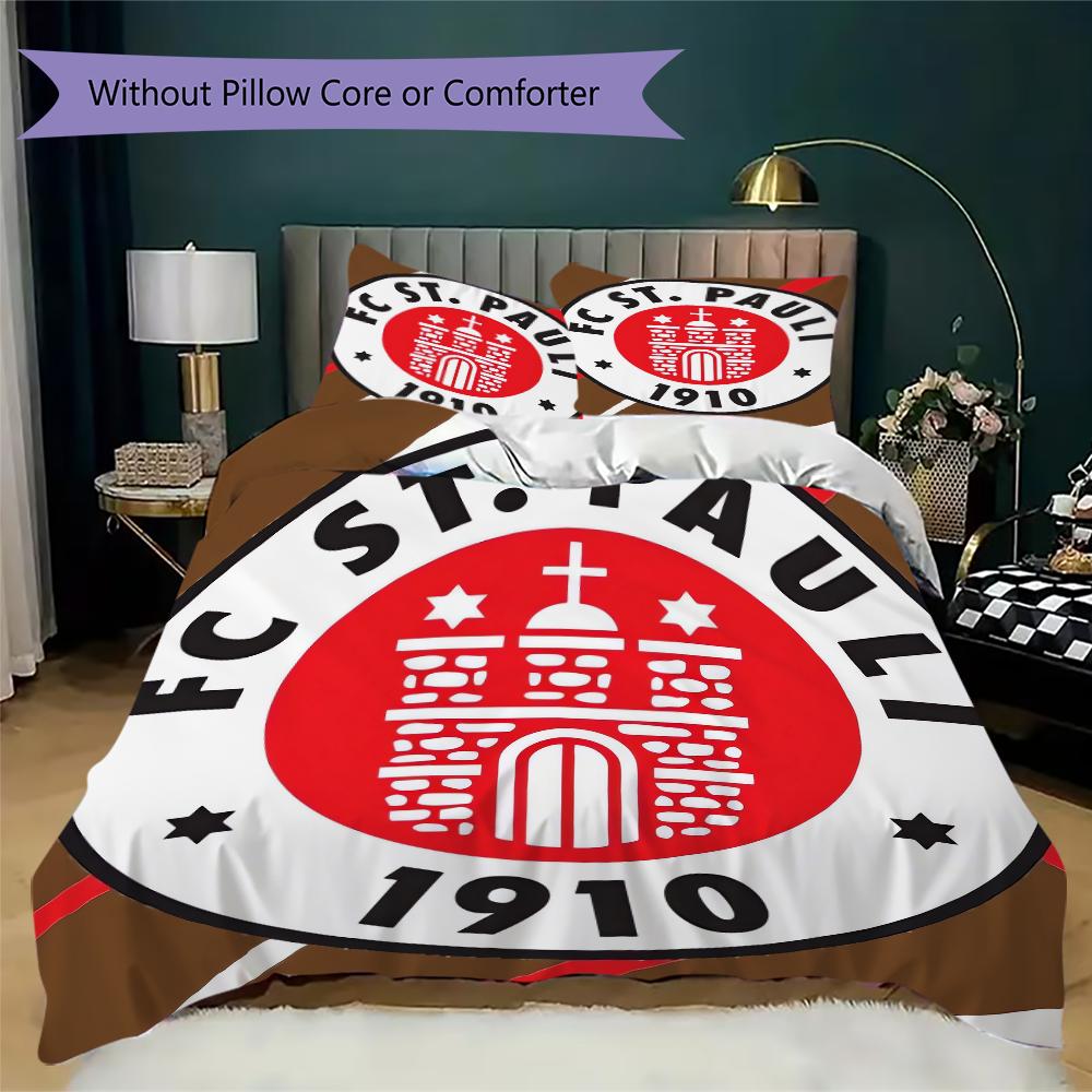 S t. Juego de Ropa de Cama Pauli FC Pattern uilt Set uilt Cover Funda de Almohada Decoración del Hogar Regalo de Cumpleaños (1 * funda de edredón + 2 * fundas de almohada sin relleno)