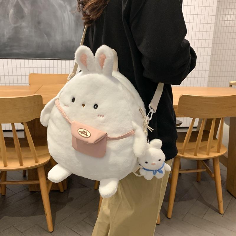 2024 New Cartoon Plush Rabbit Backpack Girl Cute Large Capacity Soft Bag Leisure Plush Book Bag Solid Color Crossbody Bag
