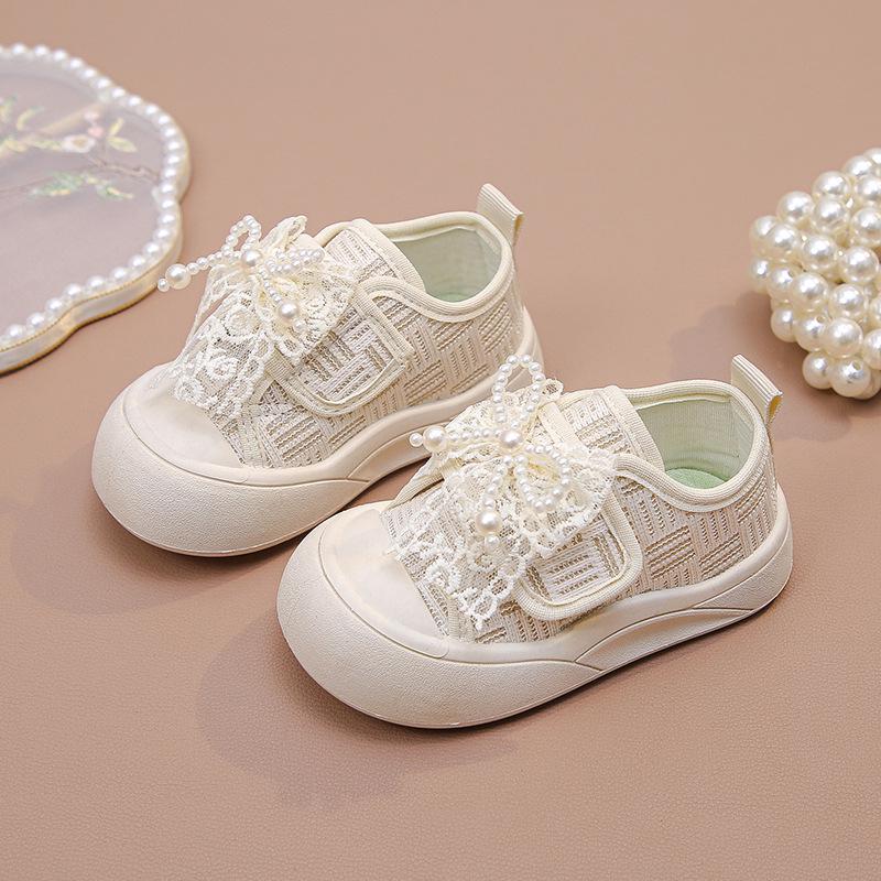 Girls' White Breathable Canvas Shoes - Spring/Summer 2026 New Arrivals, Kids' Non-slip Soft Sole Baby Shoes.