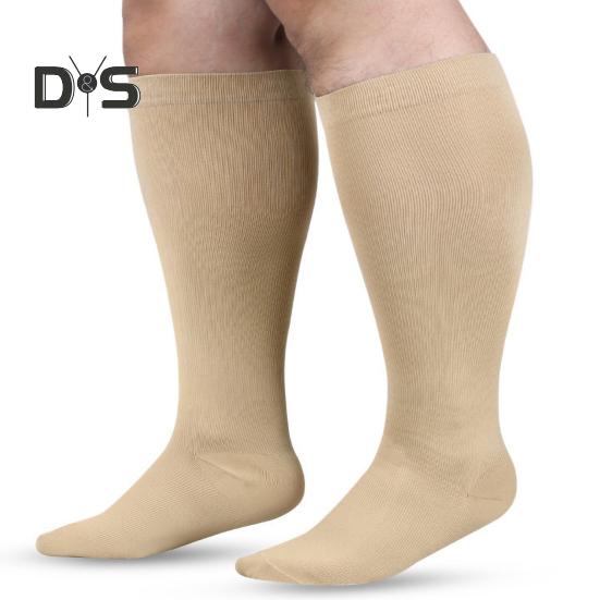 1 Pair Sport Sock Great Compression High Elasticity Plus Size Mid-tube Breathable Soft Anti-slip Solid Color Running Hiking Obesity Stockings