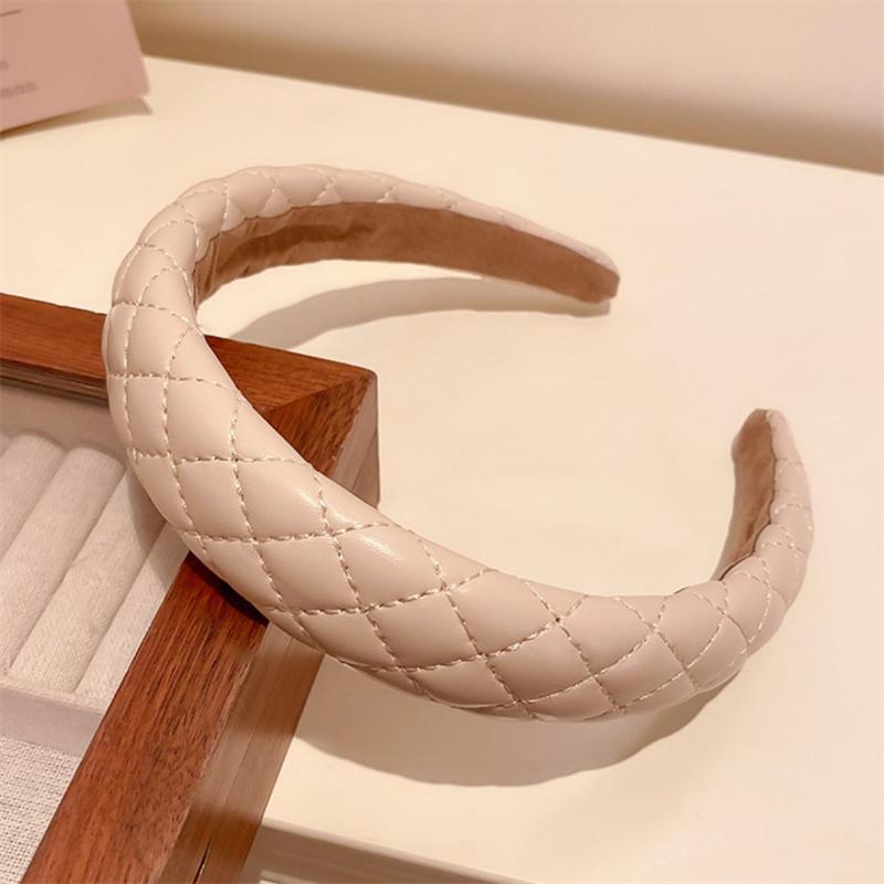 

Потрясающие женские повязки на голову из искусственной кожи, обруч с мягкой подкладкой из губки, отделка швом в клетку, праздничное украшение для головы, кожаная ткань