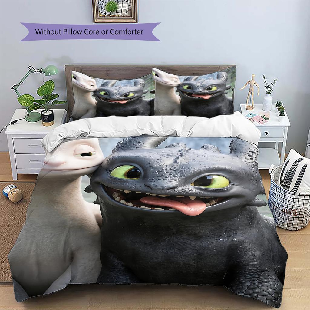 How To Train Your Dragon Toothless & Light Fury Duvet Cover & Pillowcases, HTTYD Fan Bedding, Ideal Gift.chl