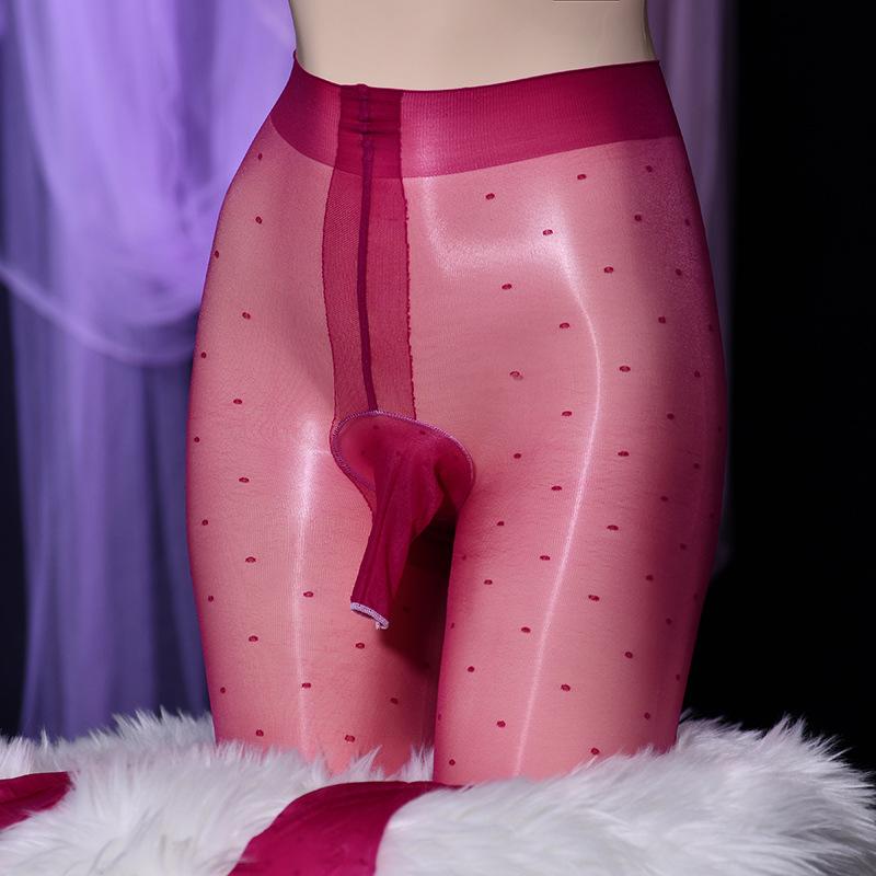 Qinghe Aurora Polka Dot Stockings Can Be Cut At Will, Sexy Oily and Shiny, Ultra-thin Men's Jj Set, High-density Silky Pantyhose.