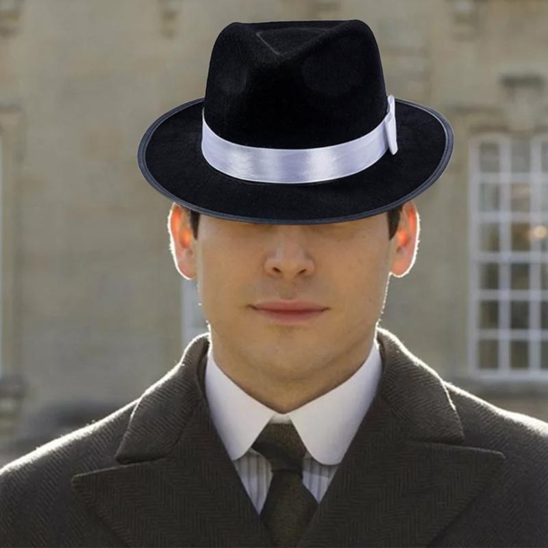 Cosplay Flat Top Hat Black Fedora Jazzs Hat Musical Festival Costume Accessories