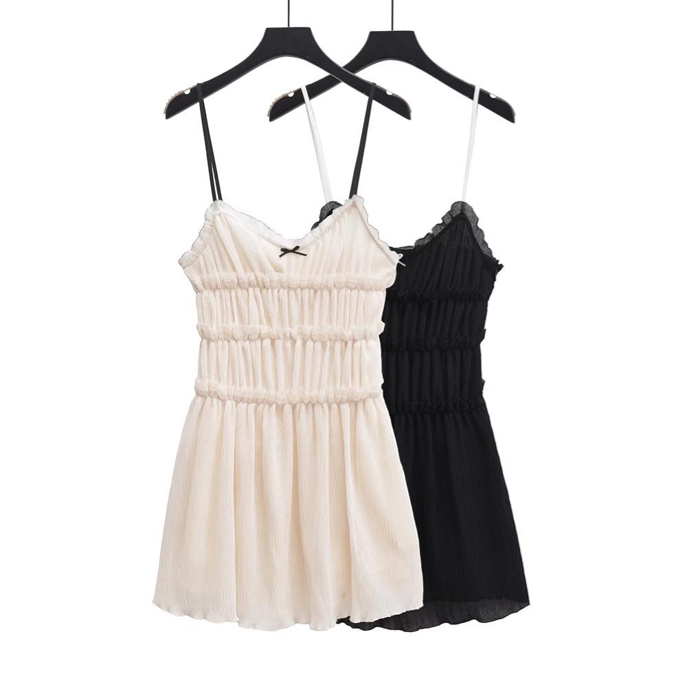 

2025 Spring/Summer Women s Slim Bow Decoration Suspender Dress M слоновая кость
