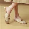 Fashion Hot Genuine Leather Square Toe Low Heel Mules Concise Style Solid Young Lady Daily Wear Casual Cozy Outside Slippers T58