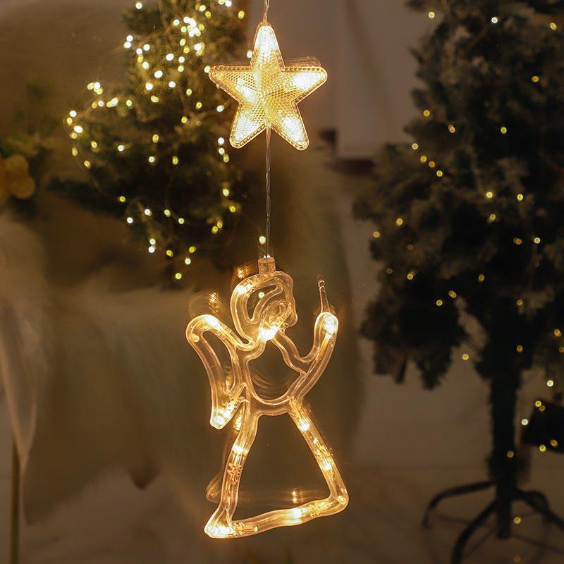 Weihnachts-Saugnapf-Lichter für Fenster, Urlaubsatmosphäre, Dekoration, Hängelampen, Pentagramm-Glocke, Geschäft, Einkaufszentrum, Fenster-Saugnapf-Lichter