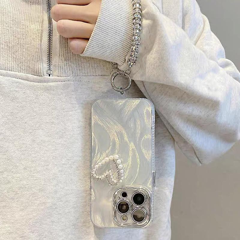 Pearl Love Phone Case for Apple 17 Promax Bracelet for IPhone 16 Women’s All-Inclusive 15 Anti-Fall Personality