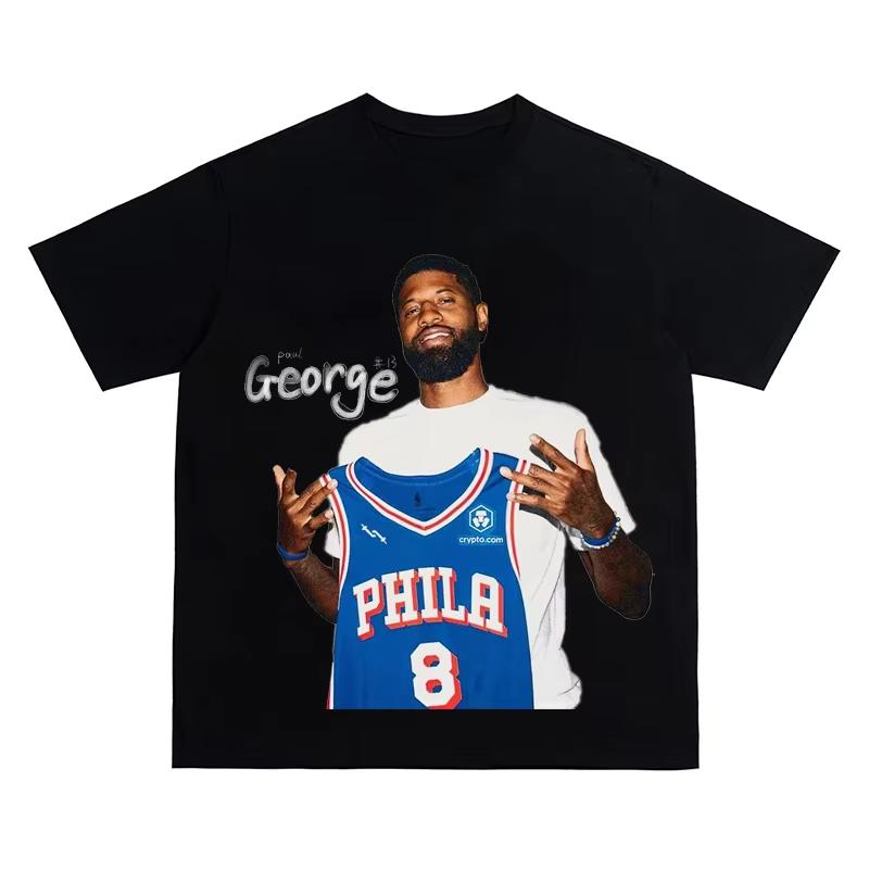 

2025 New Paul George Breathable, Fashionable and Casual High-quality Men s Pure Cotton Round-neck Graphic Print T-shirt L