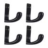 Black Stainless Steel Double Hook 4 Hooks + 8 Screws Per Set No Drilling Wall Mount
