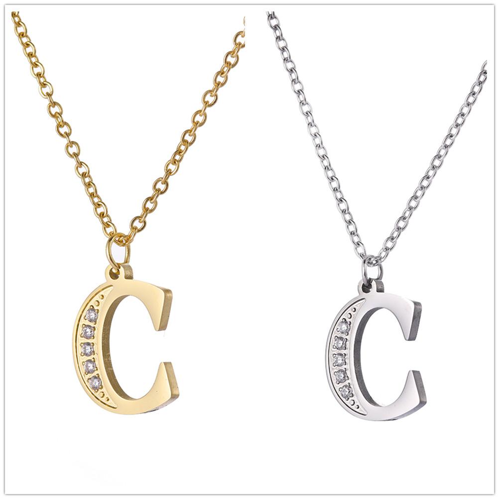 My Shape A-Z Letters Necklaces Girls Initials Alphabet Gold Color Chains Stainless Steel Rhinestone Name Pendant Choker Jewelry